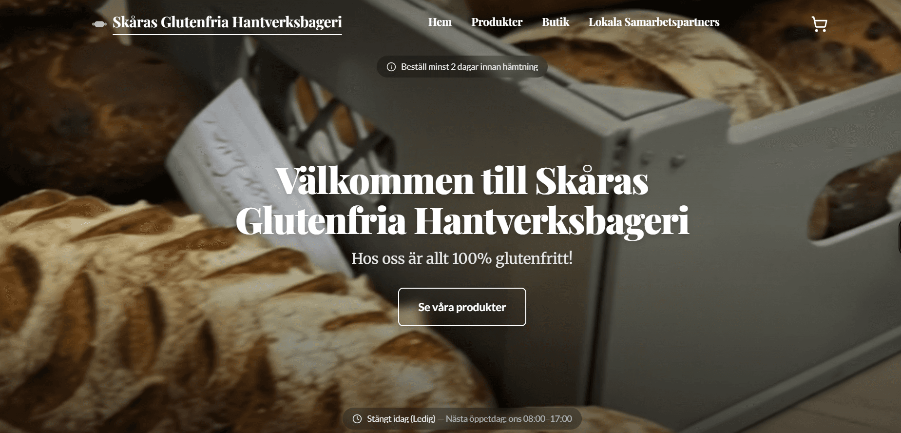 Skåras Glutenfria Hantverksbageri — webshop byggd med Vindra